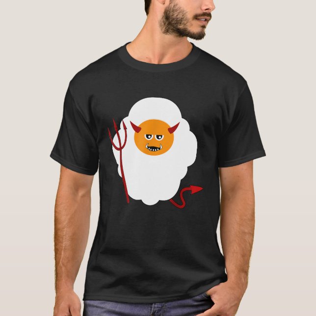 Red Devil Horns Tail Pitchfork Deviled Fried Egg H T-Shirt (Front)