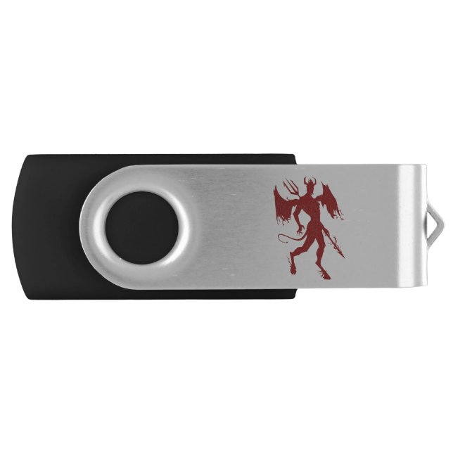 Red devil, Lucifer, Diablo, satin, walking holding Flash Drive (Front)