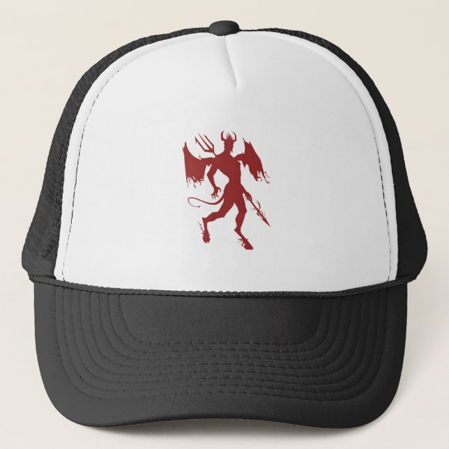 Red devil, Lucifer, Diablo, satin, walking holding Trucker Hat (Front)
