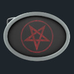Red Devil Pentagram Belt Buckle<br><div class="desc">Red,  inverted,  textured pentagram in circle,  on black background. Occult symbol. 666</div>