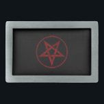 Red Devil Pentagram Belt Buckle<br><div class="desc">Red,  inverted,  textured pentagram in circle,  on black background. Occult symbol. 666</div>