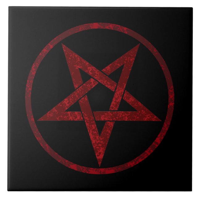 Red Devil Pentagram Ceramic Tile (Front)