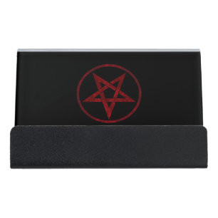 Red Devil Pentagram Desk Business Card Holder