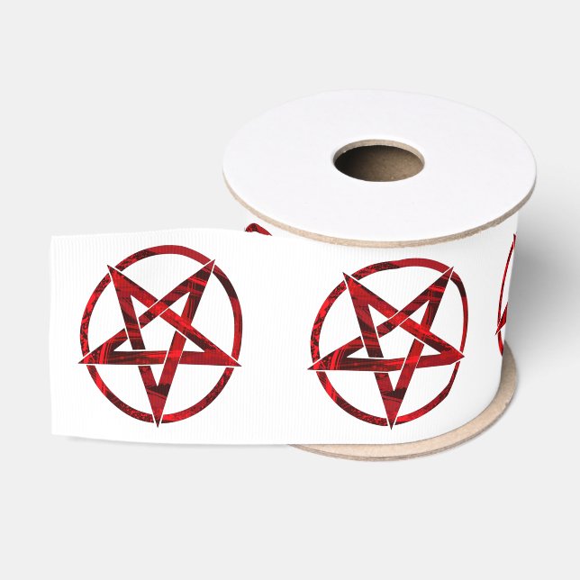 Red Devil Pentagram Grosgrain Ribbon (Spool)