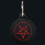 Red Devil Pentagram Pet ID Tag<br><div class="desc">Red,  inverted,  textured pentagram in circle,  on black background. Occult symbol. 666</div>