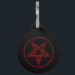 Red Devil Pentagram Pet ID Tag<br><div class="desc">Red,  inverted,  textured pentagram in circle,  on black background. Occult symbol. 666</div>