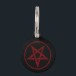 Red Devil Pentagram Pet ID Tag<br><div class="desc">Red,  inverted,  textured pentagram in circle,  on black background. Occult symbol. 666</div>