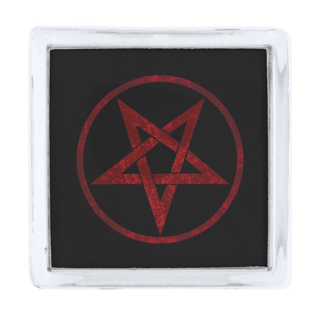 Red Devil Pentagram Silver Finish Lapel Pin (Front)