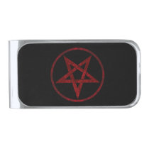 Red Devil Pentagram Silver Finish Money Clip