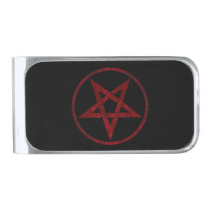 Red Devil Pentagram Silver Finish Money Clip