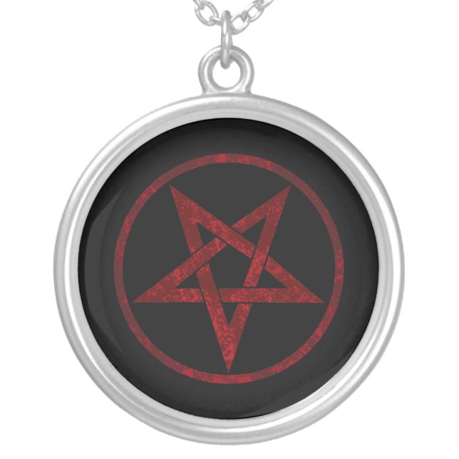 Red Devil Pentagram Silver Plated Necklace (Front)