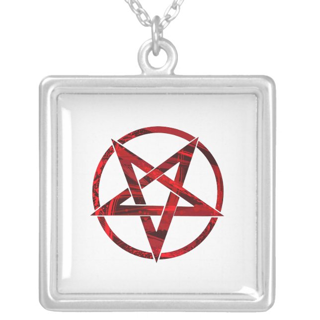 Red Devil Pentagram Silver Plated Necklace (Front)