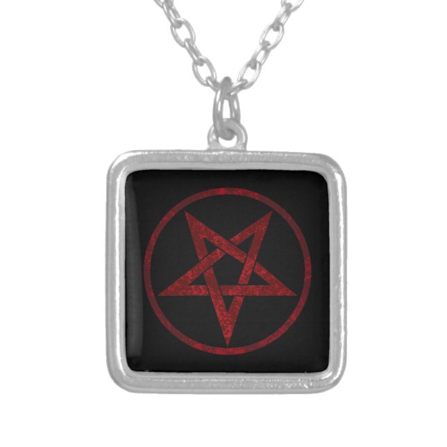 Red Devil Pentagram Silver Plated Necklace (Front)