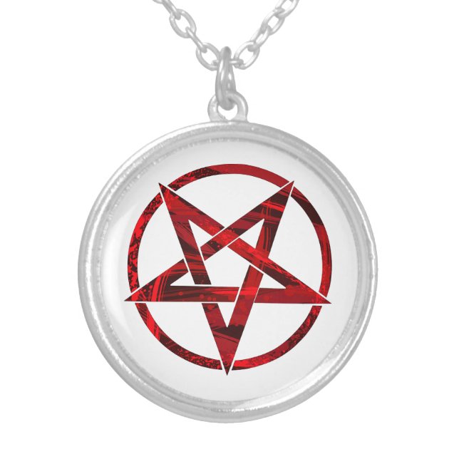 Red Devil Pentagram Silver Plated Necklace (Front)