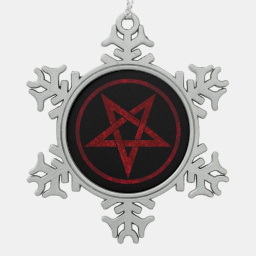 Red Devil Pentagram Snowflake Pewter Christmas Ornament