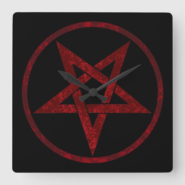 Red Devil Pentagram Square Wall Clock (Front)