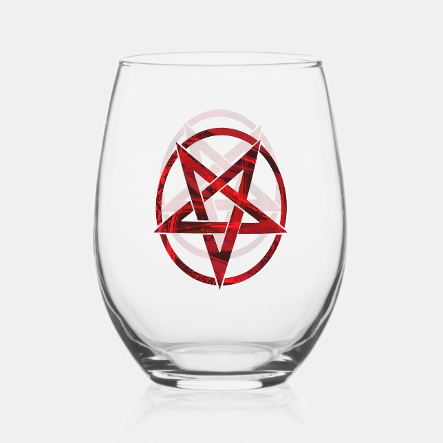 Red Devil Pentagram Stemless Wine Glass (Front)