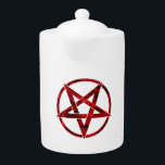 Red Devil Pentagram Teapot<br><div class="desc">Red,  inverted,  textured pentagram in circle,  on white background. Occult symbol. 666</div>