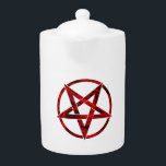 Red Devil Pentagram Teapot<br><div class="desc">Red, inverted, textured pentagram in circle, on white background. Occult symbol. 666</div>