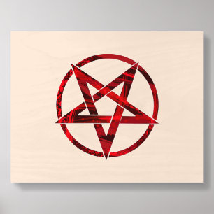 Red Devil Pentagram Wood Photo Tile