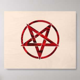 Red Devil Pentagram Wood Photo Tile