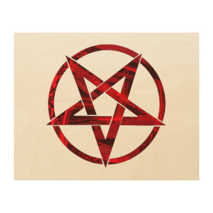 Red Devil Pentagram Wood Wall Art