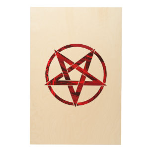 Red Devil Pentagram Wood Wall Art