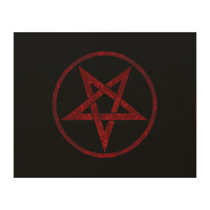 Red Devil Pentagram Wood Wall Art