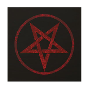 Red Devil Pentagram Wood Wall Art