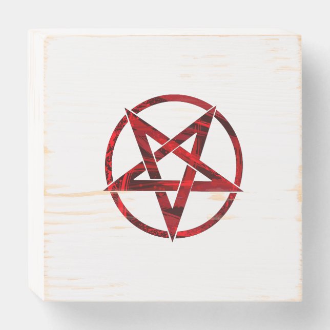 Red Devil Pentagram Wooden Box Sign (Front Horizontal)