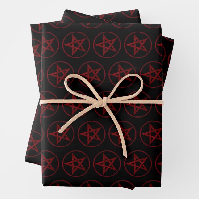 Red Devil Pentagram Wrapping Paper Sheets (In situ)