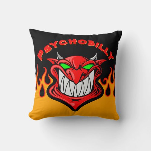 Red Devil Psychobilly Custom Hot Rod Flames Throw Pillow