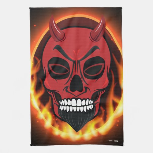 Red Devil Skull Skeleton Demon Kitchen Towel