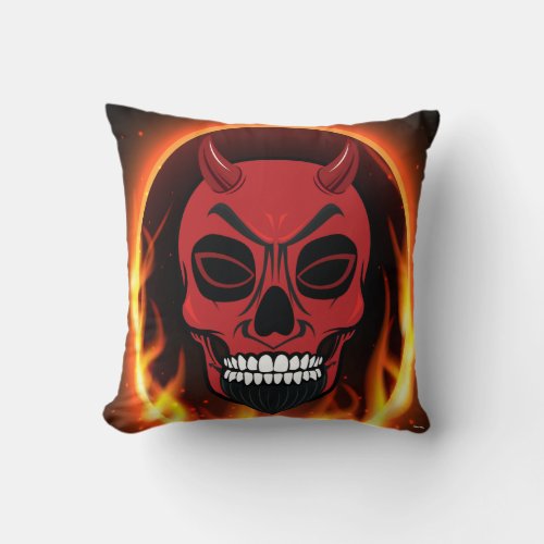 Red Devil Skull Skeleton Pillow fire and flames