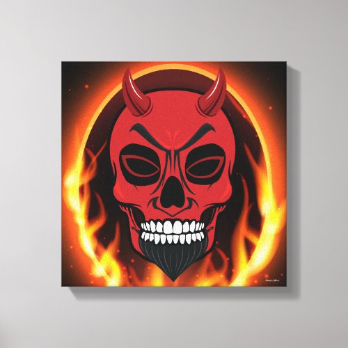 Red Devil Skull Skeleton with fire and flames art Canvas Print