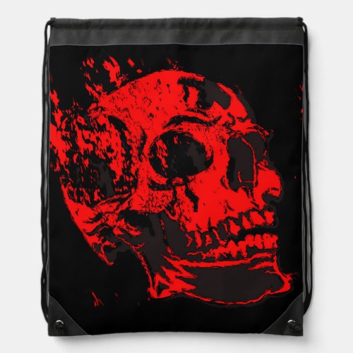 Red Devils Skull Creepy Artwork Drawstring Bag