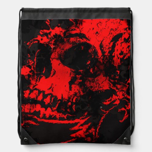 Red Devils Skull Creepy Artwork Drawstring Bag