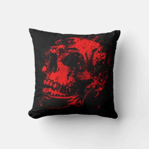 Red Devils Skull Creepy Artwork Throw Pillow