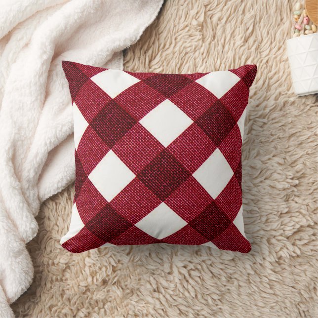 Red Diagonal Buffalo Checkered Throw Pillow (Blanket)