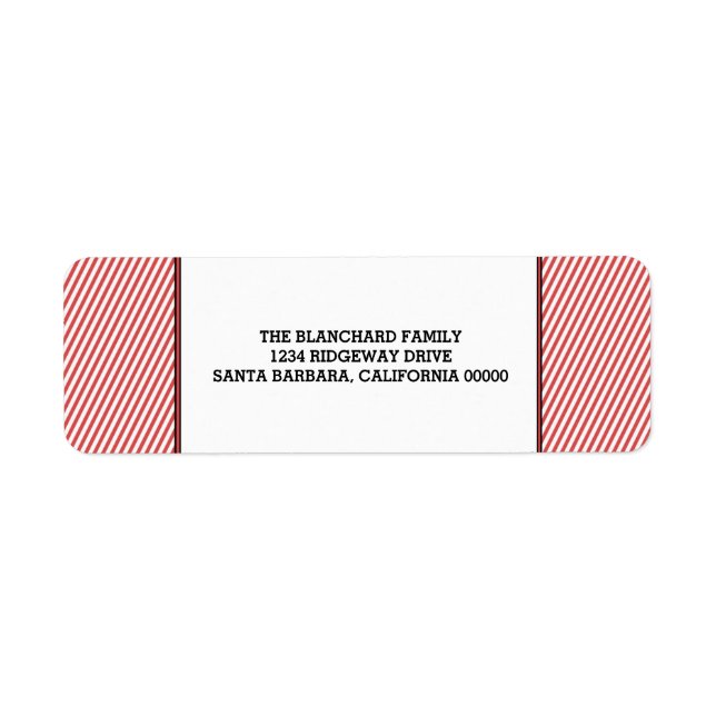 Red Diagonal Festive Stripes Holiday Label (Front)