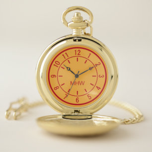 Red Dials on Yellow custom monogram pocket watch