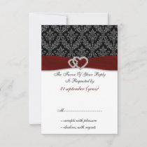 red diamante damask standard 3.5 x 5 wedding RSVP card
