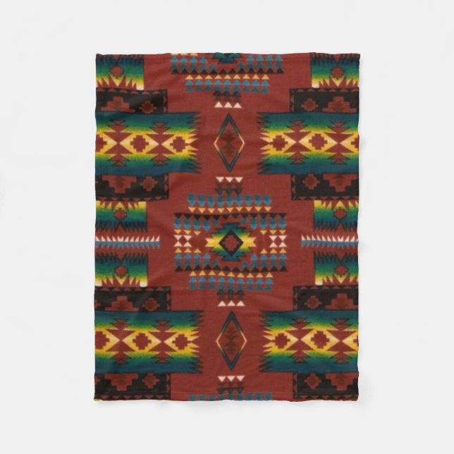 RED Diamond Aztec Print Fleece Blanket (Front)