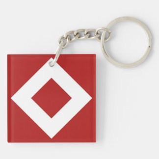 Red Diamond, Bold White Border Keychain