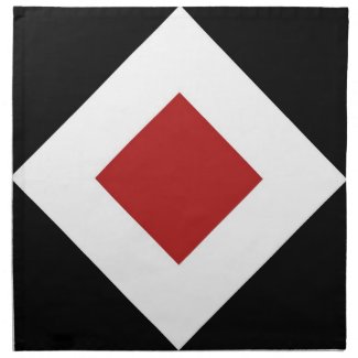 Red Diamond, Bold White Border on Black Cloth Napkin