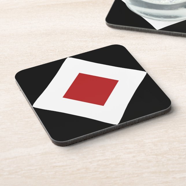 Red Diamond, Bold White Border on Black Coaster (Left Side)