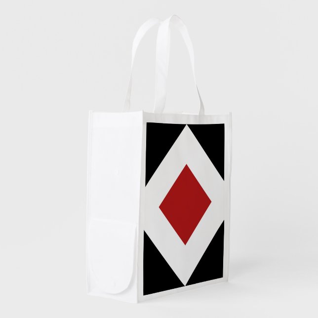 Red Diamond, Bold White Border on Black Grocery Bag (Front Side)