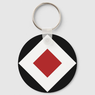 Red Diamond, Bold White Border on Black Keychain