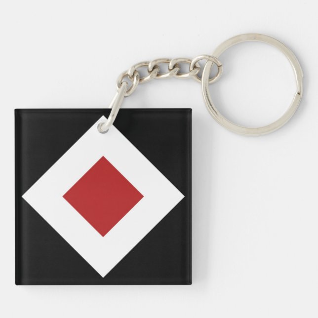 Red Diamond, Bold White Border on Black Keychain (Back)