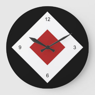 Red Diamond, Bold White Border on Black Large Clock